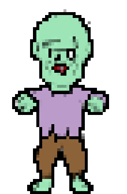 Picture of a cartoon zombie drawn in a pixel art style